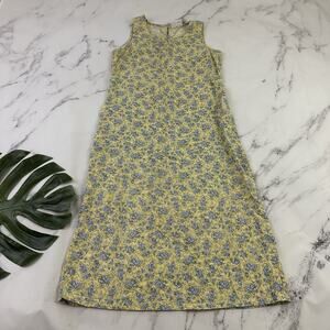 Studio Ease Womens Vintage 90s Linen Maxi Dress Size 10 P Yellow Blue Floral
